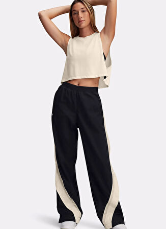 Under Armour 6000277-001 Icon Crinkle Tear-Away Siyah Lastikli Bel Loose Fit Düz Kadın Eşofman Altı