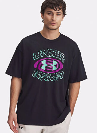 1390190-001 UA M HWT Hoops Hoopnoti Siyah Yuvarlak Yaka Loose Fit Baskılı Erkek T-Shirt