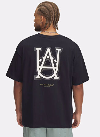 1390191-001 UA M HWT Hoops Courtsid Siyah Yuvarlak Yaka Loose Fit Baskılı Erkek T-Shirt