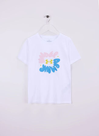 Under Armour Baskılı Beyaz Kız Çocuk T-Shirt 1389765-100-UA Bubble Wordmark SS