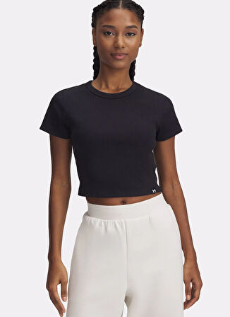 6000264-001 UA Rival Rib Baby Tee Yuvarlak Yaka Fitted Siyah Kadın T-Shirt