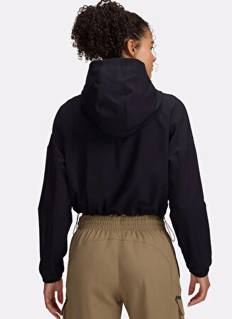 6003590-001 UA Unstoppable Woven HD Kapüşonlu Loose Fit Siyah Kadın Zip Ceket
