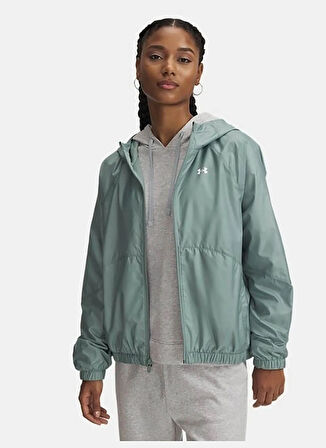 1382698-348 UA Rival Sport Windbrea Yeşil Fermuarlı Loose Fit Kadın Rüzgarlık