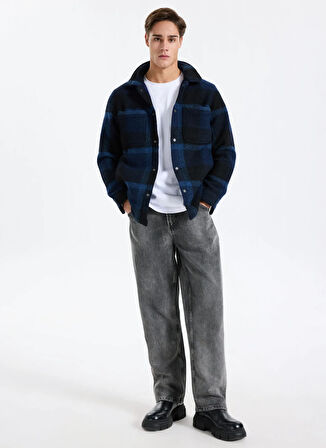 Timberland TB0A44HBV821-Wool Blend Shacket Siyah Regular Fit Desenli Erkek Zip Ceket