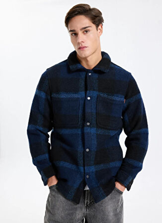 Timberland TB0A44HBV821-Wool Blend Shacket Siyah Regular Fit Desenli Erkek Zip Ceket