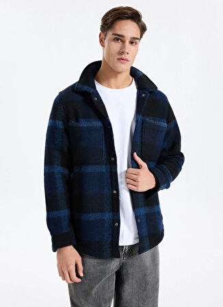 Timberland TB0A44HBV821-Wool Blend Shacket Siyah Regular Fit Desenli Erkek Zip Ceket