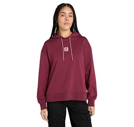 B0A5SX26481-R Timberland Stack Logo Loop Back Hoodie Kadın Sweatshirt Bordo