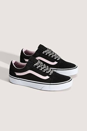 Unisex Old Skool Damalı Bağcıklı Sneaker - Siyah/Pembe | 40