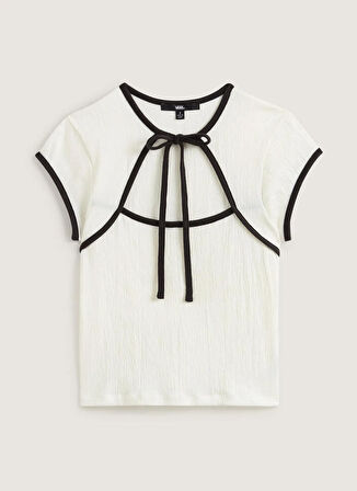 Vans VN000R3UU201-Kari Tie Neck Top Beyaz Bisiklet Yaka Normal Düz Kadın T-Shirt