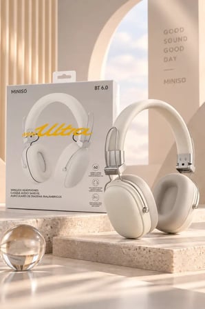 Miniso Lisanslı M Serisi Kablosuz Kulaklık P21 Bej – Metal Detaylı Şık Model