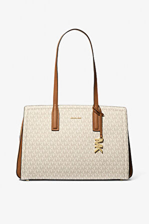 Kadın Laila Orta Boy İmzalı Logolu Tote Omuz Çantası - Krem | undefined