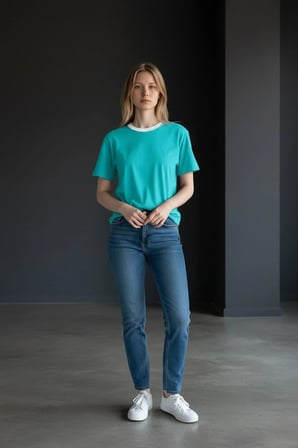 Kadın Bisiklet Yaka Açık Mint Tişört - 7943