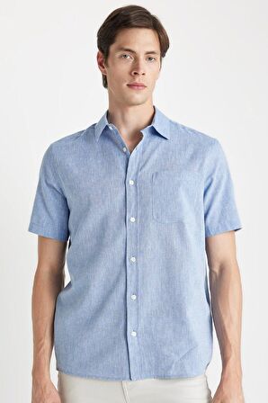 DeFacto Regular Fit Yazlık Polo Yaka Basic Düz Kısa Kollu Gömlek D4498AX24SMBE627