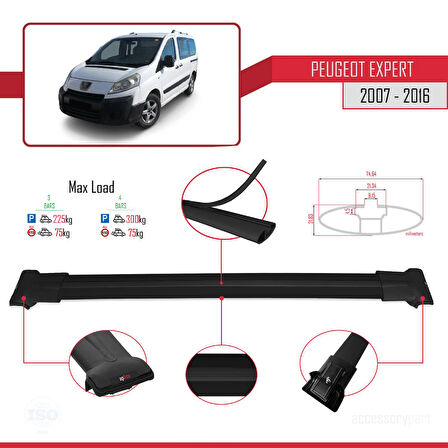 Peugeot Expert 2 2007-2016 Arası ile Uyumlu FLY Model Ara Atkı Tavan Barı Siyah 3 Adet