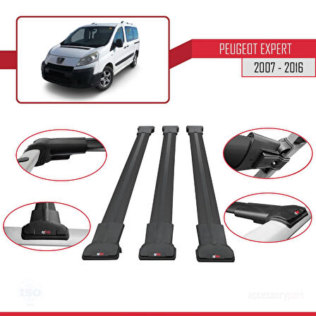 Peugeot Expert 2 2007-2016 Arası ile Uyumlu FLY Model Ara Atkı Tavan Barı Siyah 3 Adet