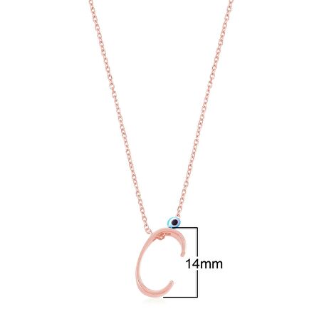 Taşsız Nazar Boncuklu C Harfi Rose Kaplama Gümüş Kolye