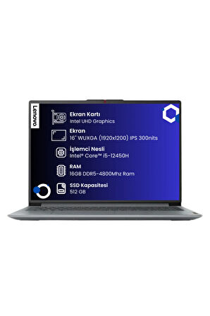 IdeaPad Slim 3 16IAH8 Intel Core i5-12450H 16-GBDDR5 256 GB SSD 16" WUXGA (1920x1200) IPS Windows 10 Pro 83ES002HTRAR5
