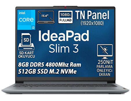 Lenovo Ideapad Slim 3 Intel Core i3 N305 8GB 512GB SSD Freedos 15.6" FHD 82XB00B4TX