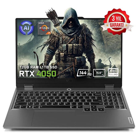 Lenovo LOQ 15ARP9 83JC00E3TR AMD Ryzen 7-7435HS 12GB DDR5 1TB SSD RTX4050 6GB 15.6 inç 144Hz Full HD FreeDos Gaming Laptop (Yapay Zeka Destekli)