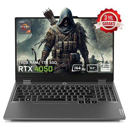 Lenovo LOQ 15ARP9 83JC00E3TRv4 AMD Ryzen 7-7435HS 16GB DDR5 1TB SSD RTX4050 6GB 15.6 inç 144Hz Full HD FreeDos Gaming Laptop