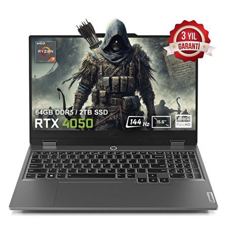 Lenovo LOQ 15ARP9 83JC00E3TRv6 AMD Ryzen 7-7435HS 64GB DDR5 2TB SSD RTX4050 6GB 105W 15.6 inç 144Hz Full HD FreeDos Gaming Laptop
