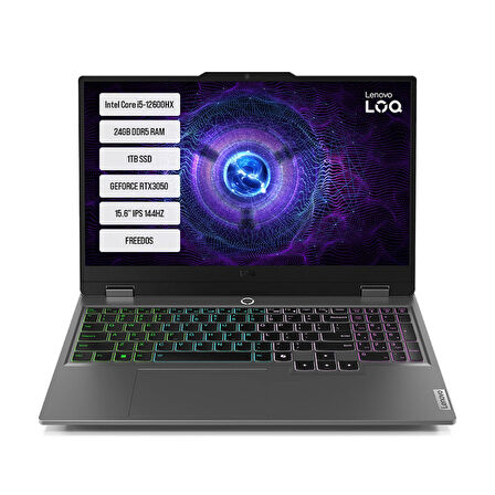 Lenovo LOQ 15IAX9 83GS00PCTR-04 Intel Core i5-12600HX 24GB DDR5 1TB SSD RTX3050-6GB 95W 15.6" IPS 144HZ FreeDos Taşınabilir Bilgisayar