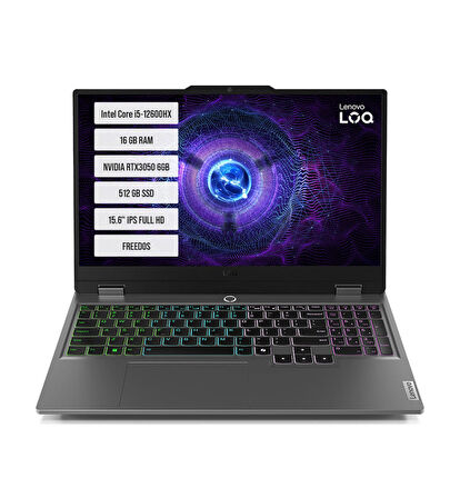 Lenovo LOQ 15IAX9 83GS00PDTR-02 Intel Core i5-12600HX 16GB 512GB SSD RTX3050-6GB 15.6" IPS FreeDos Taşınabilir Bilgisayar