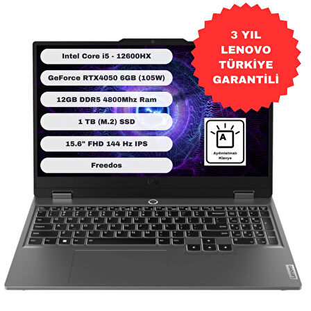 Lenovo Loq 15IAX9 Intel Core I5 12600HX 12GB 1tb SSD RTX4050 Freedos 15.6" Fhd Taşınabilir Bilgisayar 83GS00PFTR