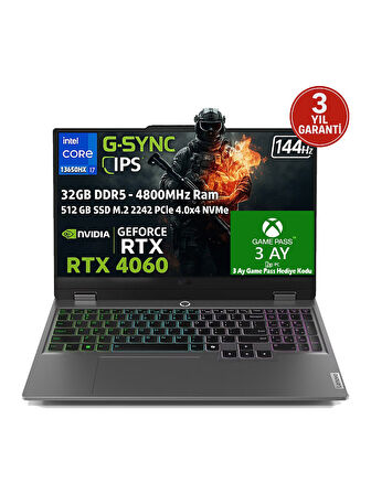 Lenovo LOQ 15IRX9 Intel Core i7-13650HX 32GB 512GB SSD 8GB RTX 4060 15.6" FHD IPS Freedos 83DV011ETR