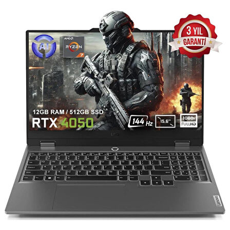 Lenovo LOQ 15ARP9 83JC00FHTR AMD Ryzen 7-7435HS 12GB DDR5 512GB SSD RTX4050 6GB 15.6 inç 144Hz Full HD FreeDos Gaming Laptop (Yapay Zeka Destekli)