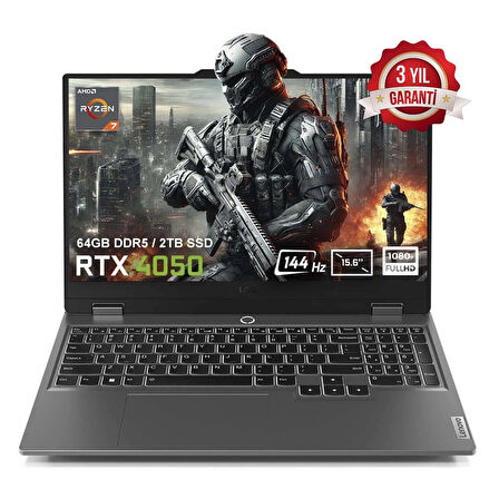 Lenovo LOQ 15ALenovo LOQ 15ARP9 83JC00FHTRv7 AMD Ryzen 7-7435HS 64GB DDR5 2TB SSD RTX4050 6GB 105W 15.6 inç 144Hz Full HD FreeDos GaminRP9 83JC00FHTRv7 AMD Ryzen 7-7435HS 64GB DDR5 2TB SSD RTX4050 6GB 105W 15.6 inç 144Hz Full HD FreeDos Gaming Laptop
