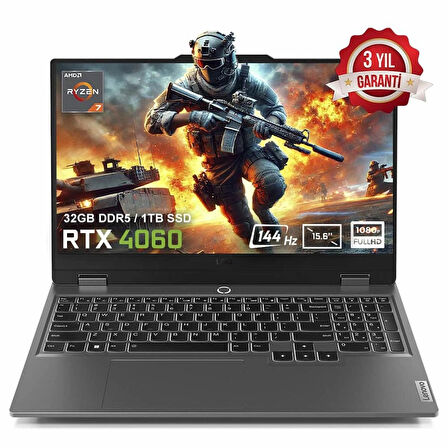 Lenovo LOQ 15ARP9 83JC00FKTRv2 AMD Ryzen 7-7435HS 32GB DDR5 1TB SSD RTX4060 8GB 15.6 inç 144Hz Full HD FreeDos Gaming Laptop