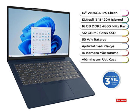 LENOVO Ideapad Slim 3 14IRH10 Intel I5 13420h Ddr5 16GB 512GB Freedos 14 Inç Aydınlatmalı Klavye 83K00027TR