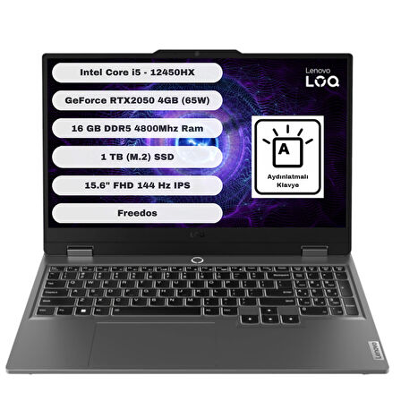Lenovo LOQ GTI1 15IAX9E Intel Core I5 12450HX 16GB 1TB SSD RTX2050 Freedos 15.6'' Fhd Taşınabilir Bilgisayar 83LK008HTR