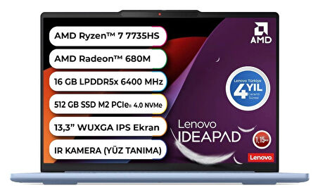 LENOVO IdeaPad Slim 5 AMD Ryzen 7 7735HS 16 GB LPDDR5x 6400 MHz 512 GB Freedos 13.3 Inç 83J2003QTR