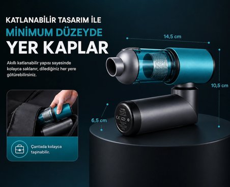 20.000 Pa Kablosuz Araç Süpürgesi 120W Güçlü Emiş 7800 mAh Şarjlı El Süpürgesi 8 Başlıklı HEPA Filtreli Mini Vakum