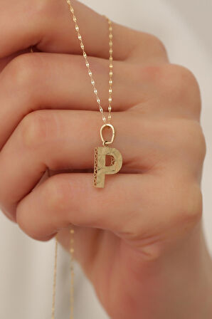 14 Ayar Altın Küçük Füzyon P Harf Kolye