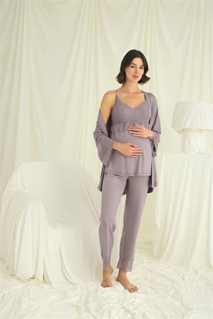 kapsulavm Dantelli Hamile Lohusa 3'lü Pijama Takımı
