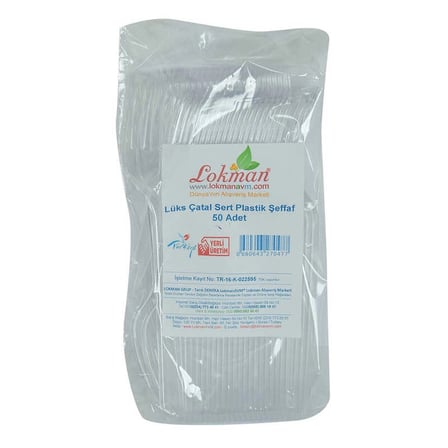 Lüks Çatal Sert Plastik Şeffaf 50 Adet 1 Paket