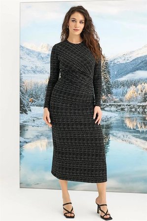 kapsulavm Desenli Uzun Kollu Elbise