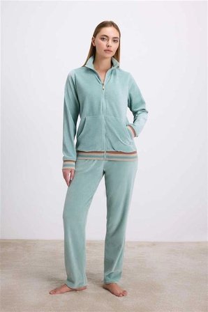 kapsulavm Kadife Dokulu Uzun Kollu Sweatshirt ve Pantolon Takımı