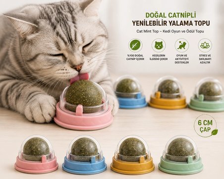 Doğal Catnipli Yenilebilir Kedi Nanesi Yalama Topu – 6 Cm