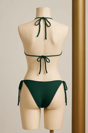 Kadın Yeşil Yandan ve Boyundan Bağlamalı Bikini Mayo Takımı