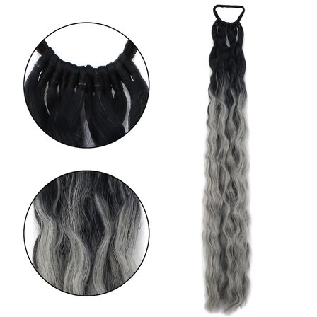 Colezium At Kuyruğu Postiş 70-75 cm Kabarık Afro Fiber Sentetik Siyah Gri Ombre