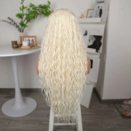 Colezium Platin Afro Dalgalı Uzun Tül Peruk 13x4 Inch 75-80 Cm Fiber