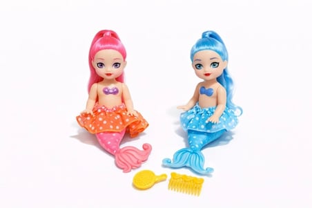 2'li Deniz Kızı Bebek Seti - Hareketli Eklemler ve Aksesuarlı - Pembe &amp; Mi - 1 ADET