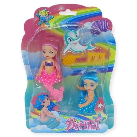 2'li Deniz Kızı Bebek Seti - Hareketli Eklemler ve Aksesuarlı - Pembe &amp; Mi - 1 ADET