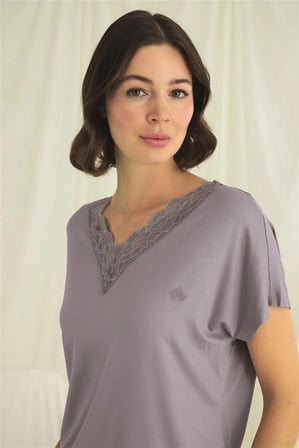 kapsulavm Kısa Kollu V Yakalı Dantelli Pijama Takımı