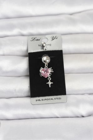 316L Cerrahi Çelik Pembe Zirkon Taşlı Model Göbek Piercing