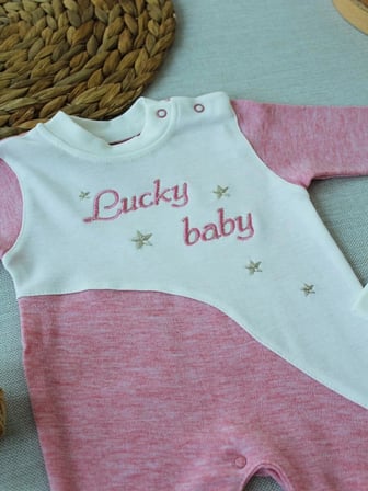 0-3 3-6 Ay Lucky Turk Nakışlı Es Çizgi Boy Şapkalı Kız Bebek Tulumu Pembe